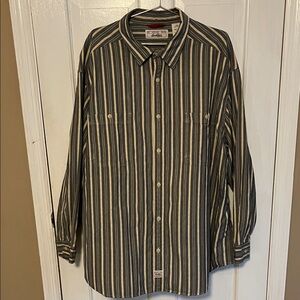 Levi's Men's Black and Cream Striped Button Down Shirt
